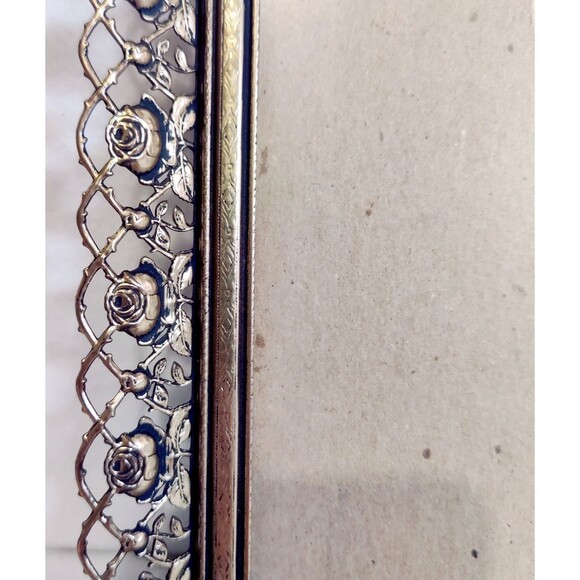 Vintage goldtone metal rose filigree picture frame 8”x 10” Pre Owned - Picture 3 of 12